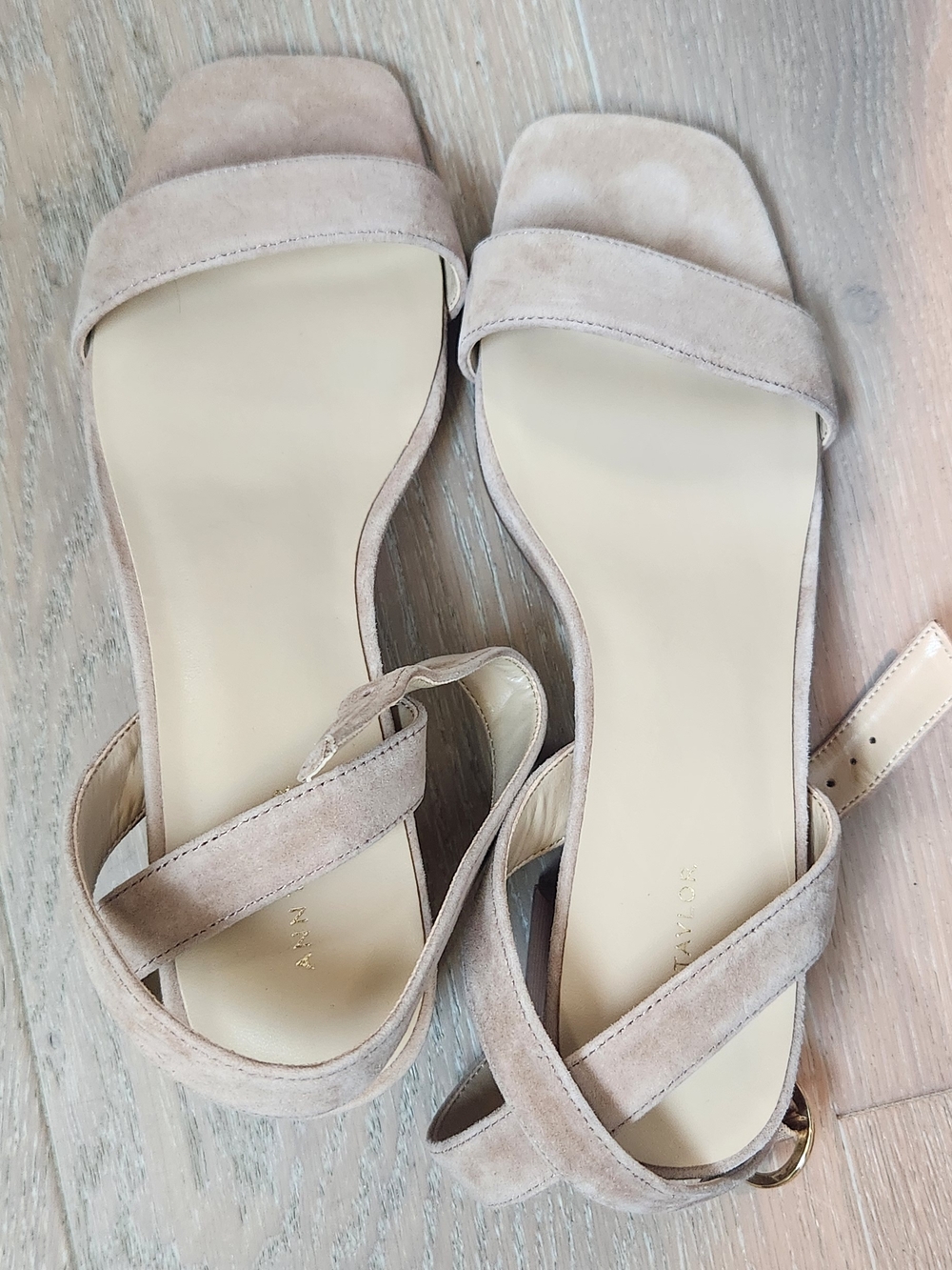 Ann Taylor Suede Ankle-Strap Sandals in Light Beige, NWT, Size 8.5